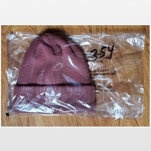 Adidas Beanie Hat Womens OS Knit Folded Cuff Pink Logo - Picture 16 of 16
